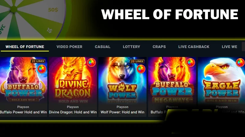 Screenshot of Wheel of Fortune category on Parimatch casino site and Parimatch logo